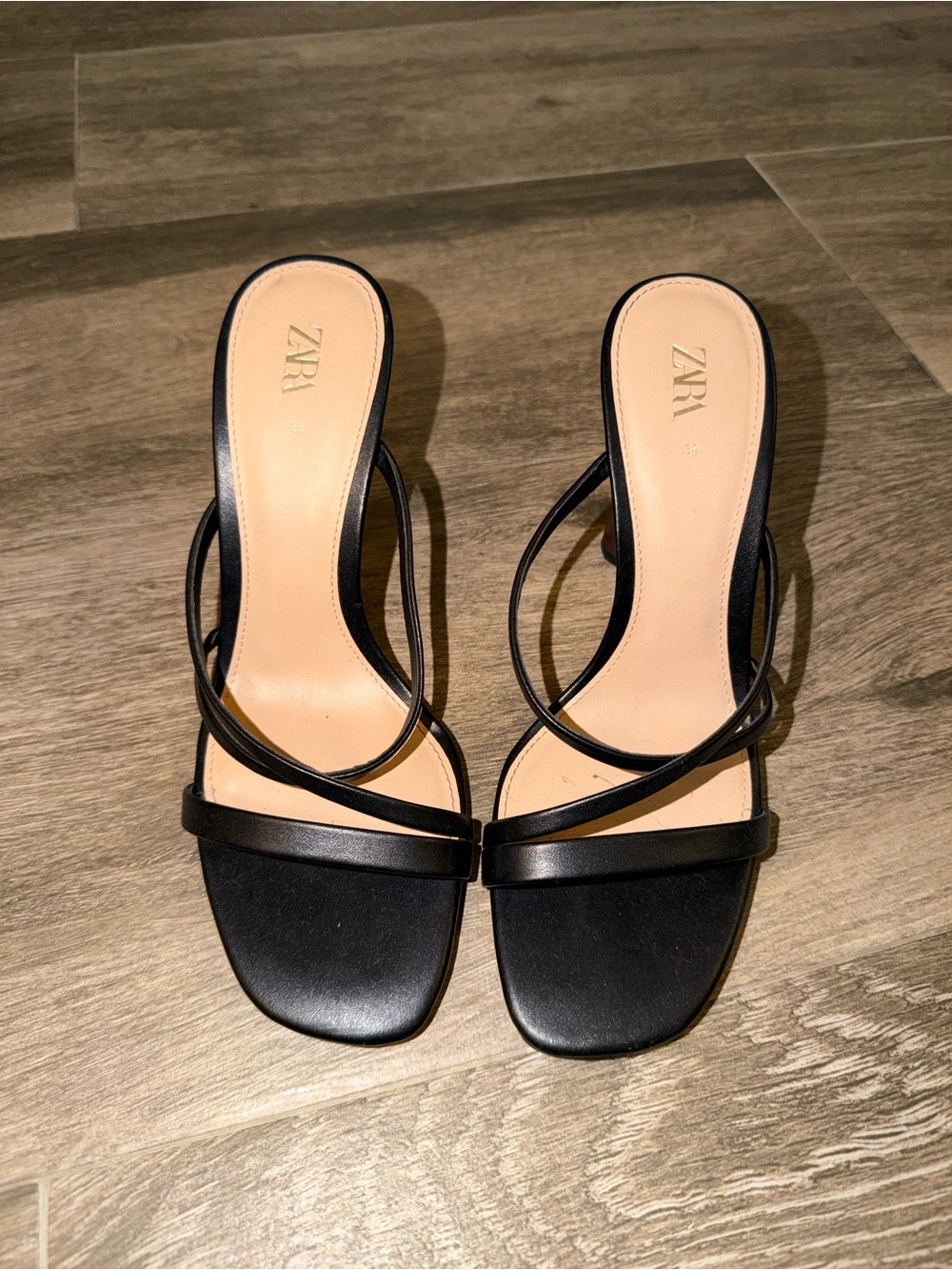 Zara Black Minimal Strappy Heeled Sandals
